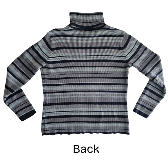 Petite Sophisticate LS Striped Ribbed Turtleneck Top | GUC | MP | Blue Gray - Picture 9 of 14